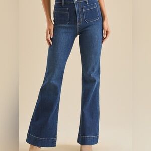 Altar’d State Echo Front Patch Pocket Bootcut Flare Jeans in Green Gray